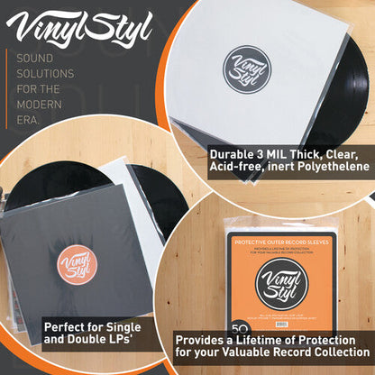 12" Outer Record Sleeves - Open Top - 50 Count (Clear)