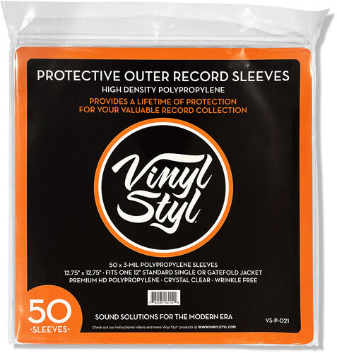 VS-P-021 12 Inch Outer Record Sleeves - Easy Open - 50 Count (Crystal Clear)
