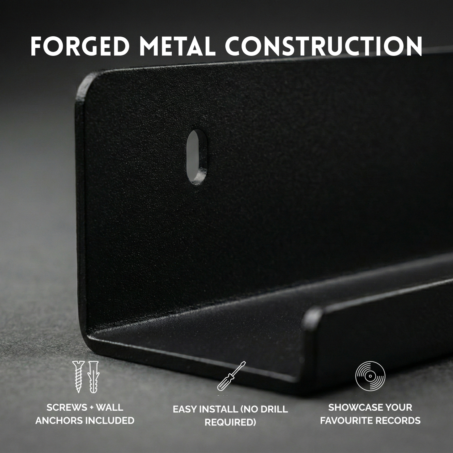 Black Metal Vinyl Record Floating Shelf - 1 Pack (Blacksmith Rack)