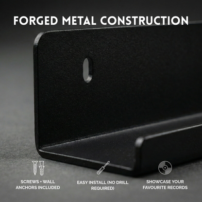 Black Metal Vinyl Record Floating Shelf - 1 Pack (Blacksmith Rack)