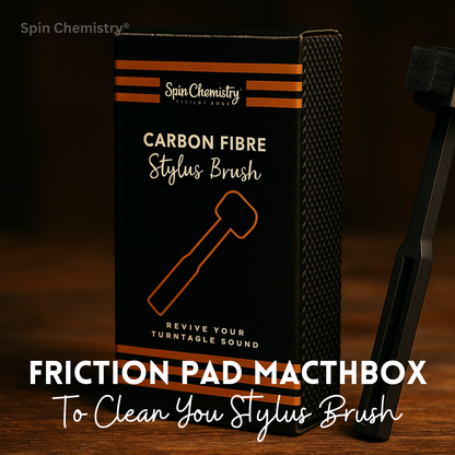 Carbon Fiber Stylus Brush for Turntable with Unique Friction Pad Matchbox
