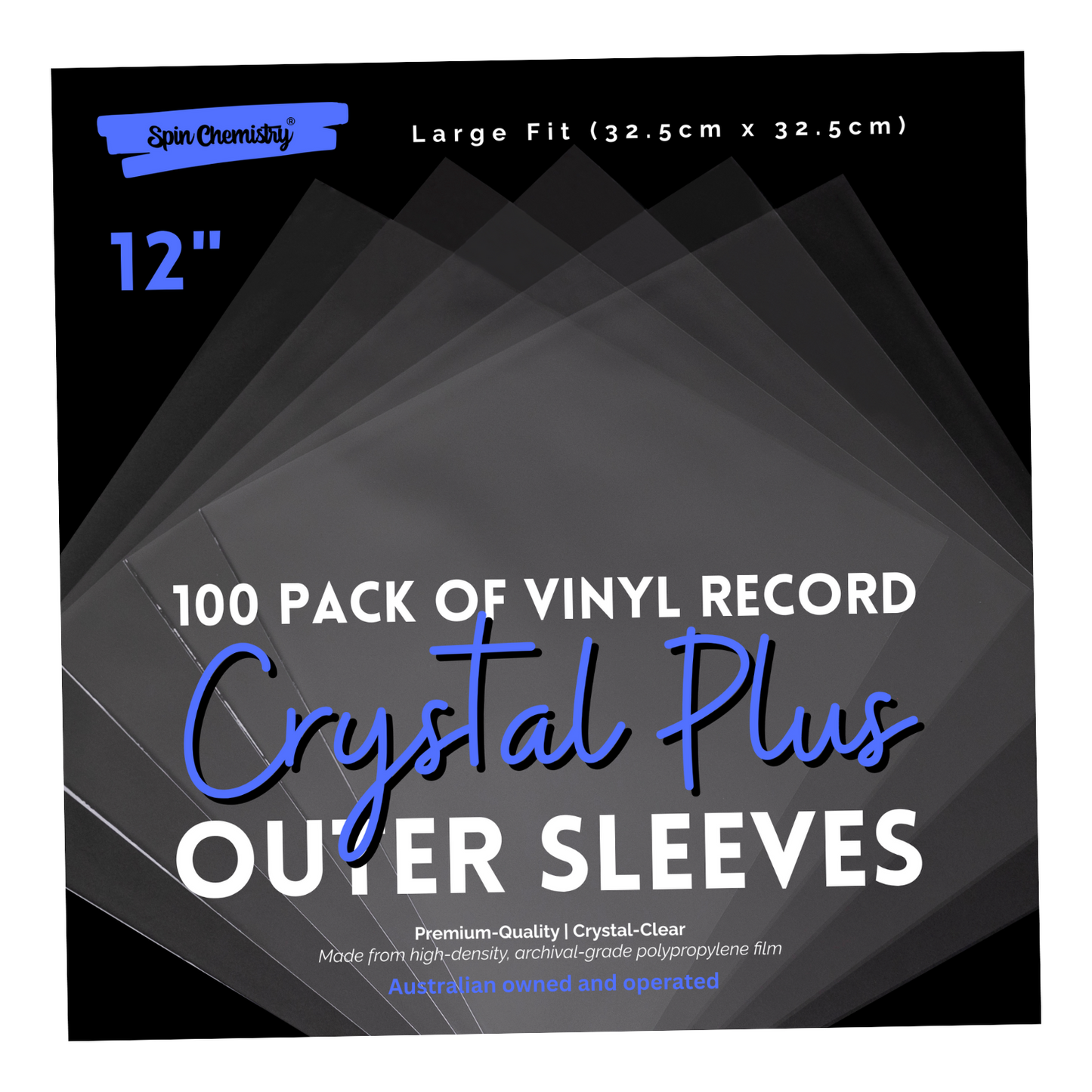 [BUNDLE] 100 Pack 12" Crystal Plus Outer Sleeves + Complete Record Cleaning Kit