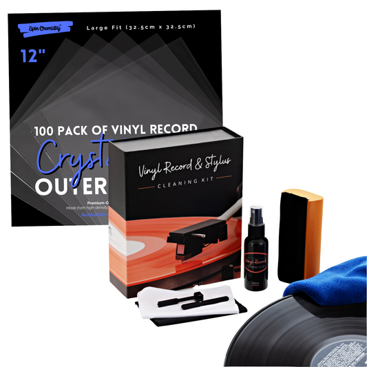 [BUNDLE] 100 Pack 12" Crystal Plus Outer Sleeves + Complete Record Cleaning Kit